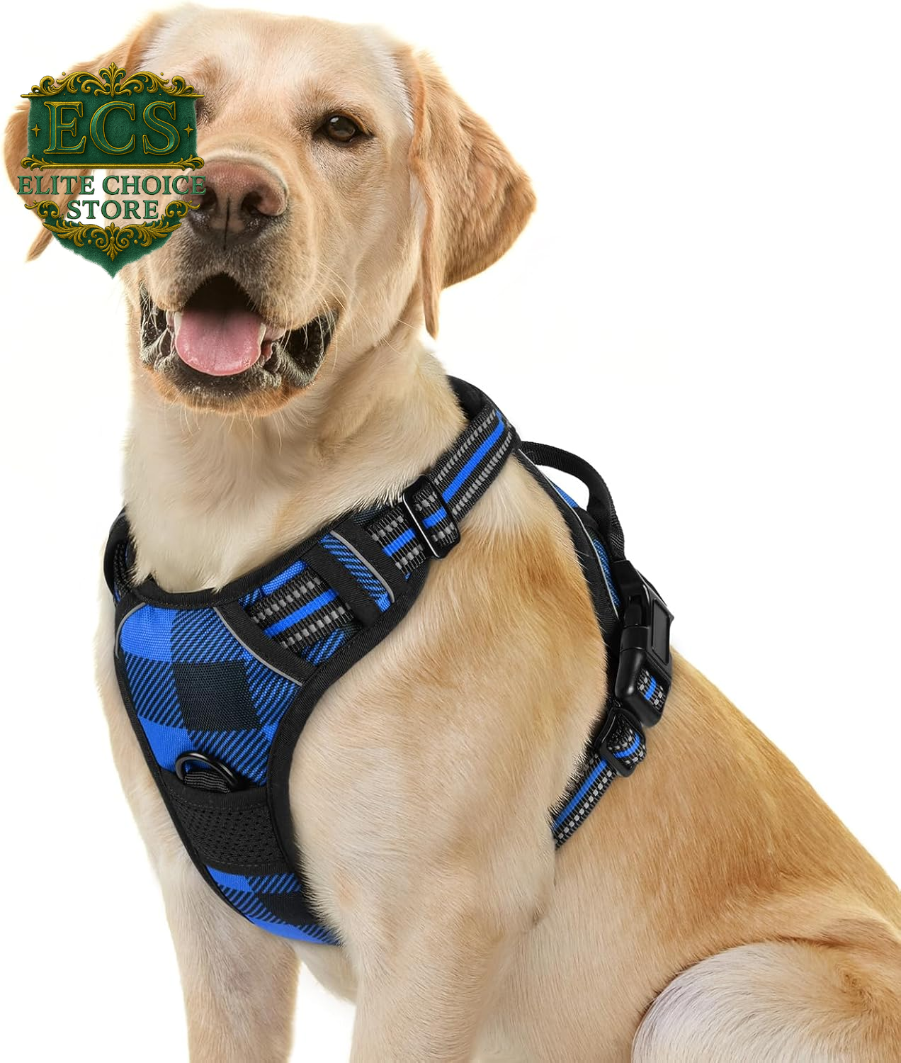 Rabbitgoo Dog Harness No Pull with 2 Leash Clips, Adjustable Soft Padded, Reflective Oxford No Choke Pet Vest with Easy Control Handle for Large Dogs, Black, L