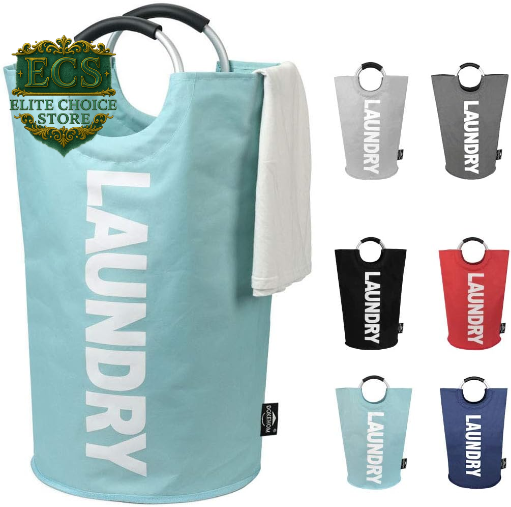 DOKEHOM 90L Large Laundry Basket, Collapsible Laundry Bag, Freestanding Tall Clothes Hamper, Foldable Washing Bin (Black)