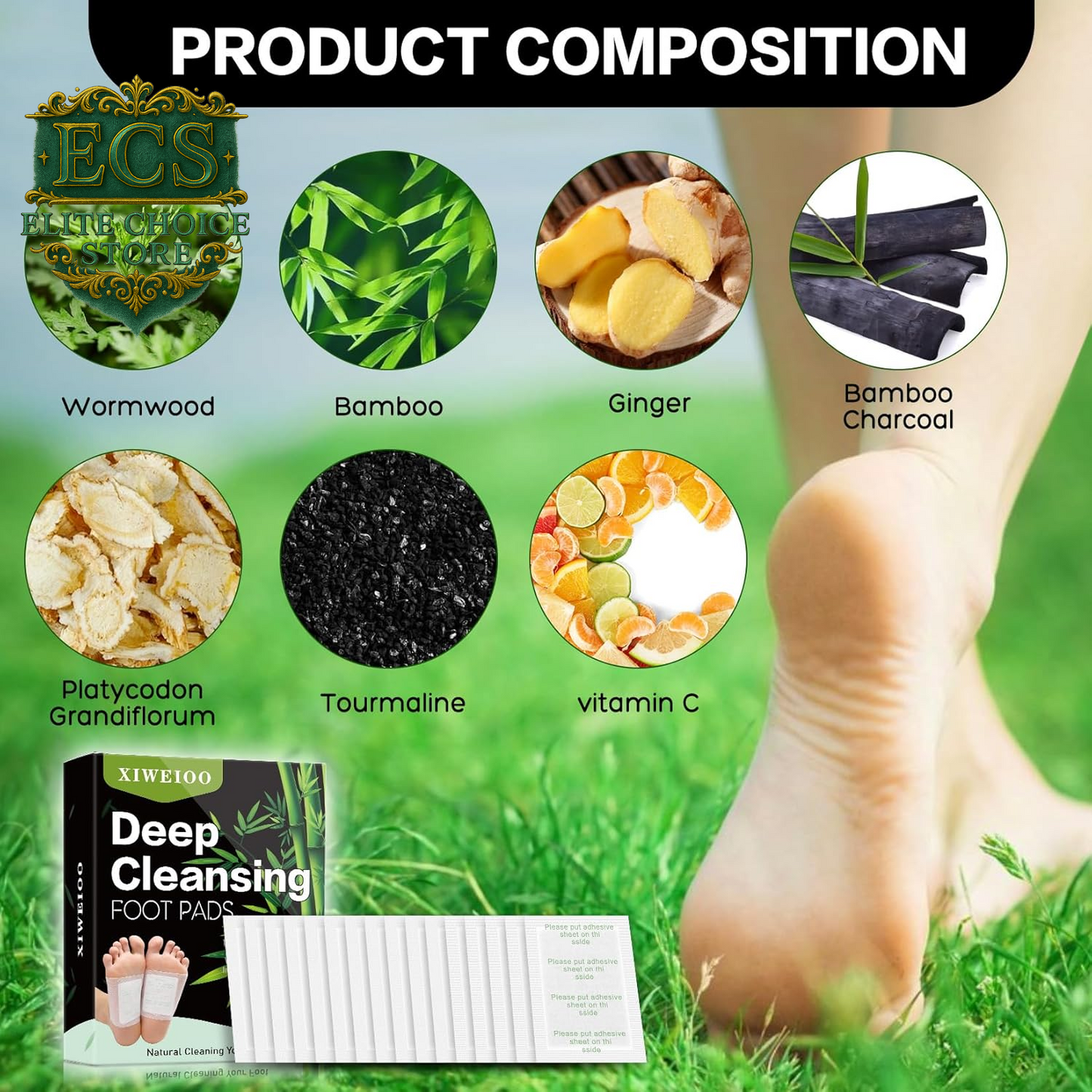 100 Pack Foot Pads, Ginger Oil Bamboo Charcoal, Foot Care Patch Message Deep Cleansing for Stress Relief, Better Rest, Feet Health Patches, Relaxing Muscles