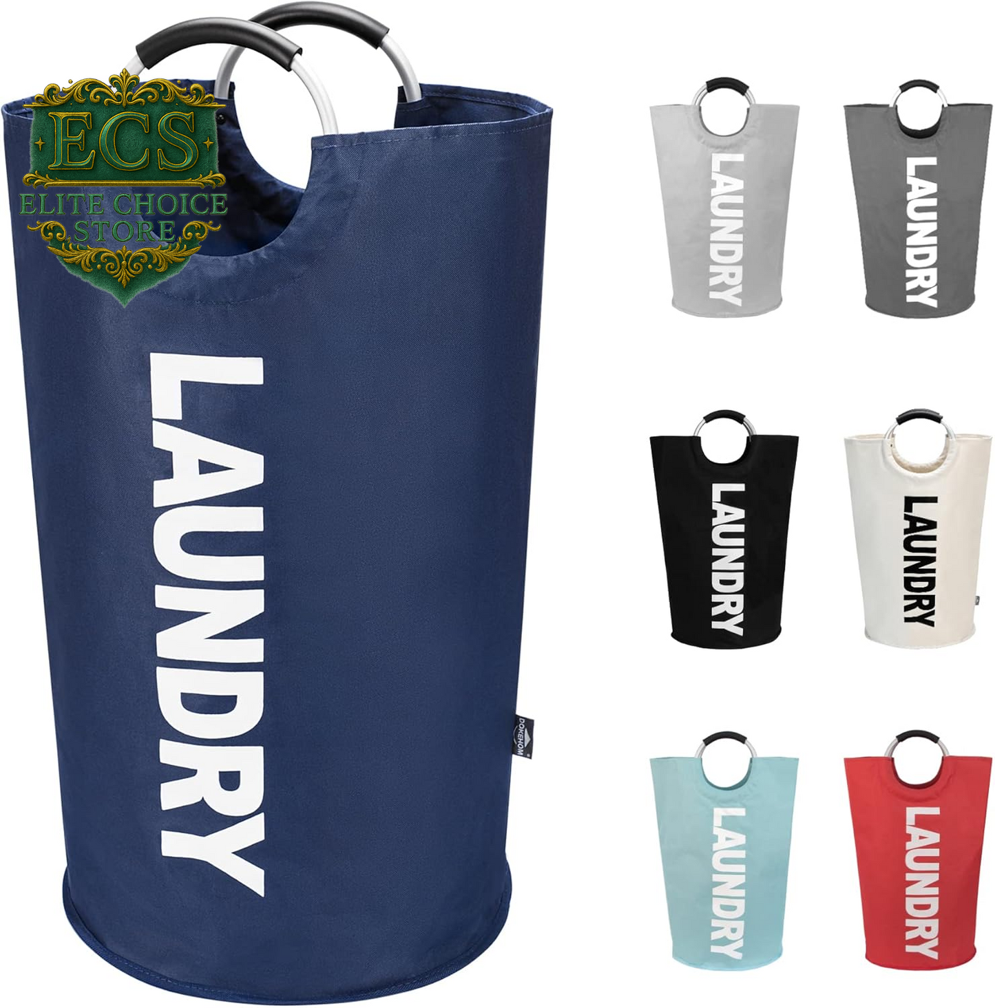 DOKEHOM 90L Large Laundry Basket, Collapsible Laundry Bag, Freestanding Tall Clothes Hamper, Foldable Washing Bin (Black)