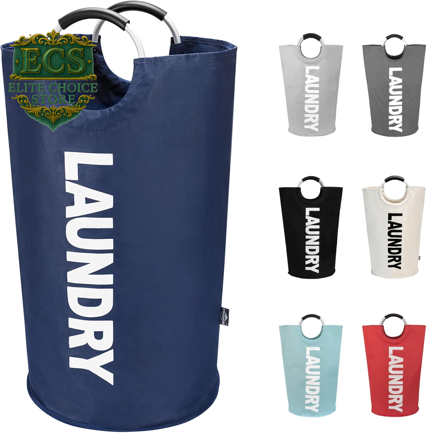 DOKEHOM 90L Large Laundry Basket, Collapsible Laundry Bag, Freestanding Tall Clothes Hamper, Foldable Washing Bin (Black)