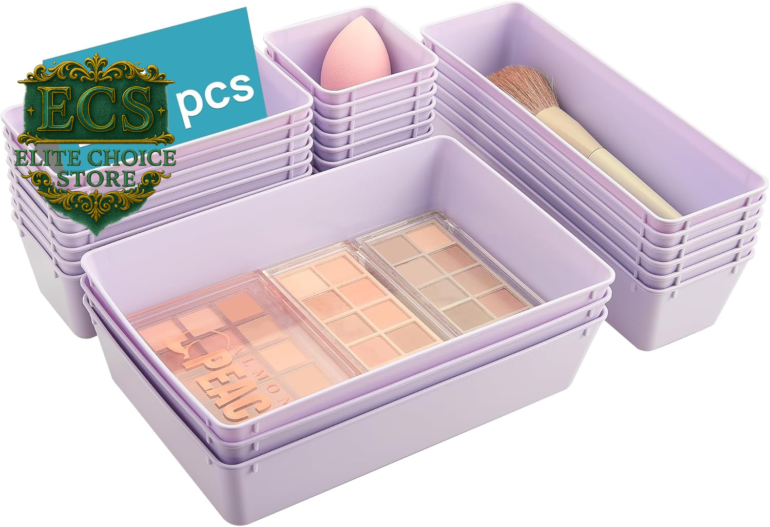 Vtopmart 25 PCS Clear Plastic Drawer Organizers Set, 4-Size Versatile Bathroom and Vanity Drawer Organizer Trays, Storage Bins for Makeup, Bedroom, Kitchen Gadgets Utensils and Office