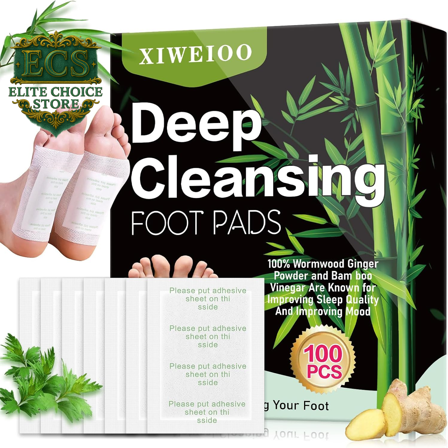 100 Pack Foot Pads, Ginger Oil Bamboo Charcoal, Foot Care Patch Message Deep Cleansing for Stress Relief, Better Rest, Feet Health Patches, Relaxing Muscles