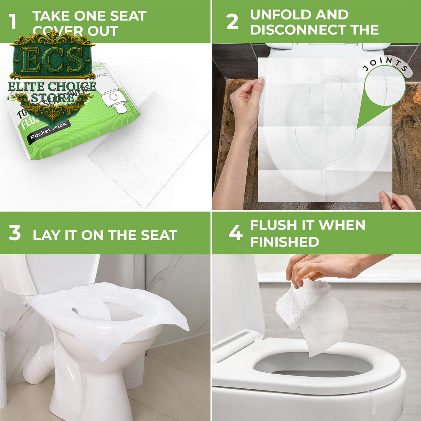 Toilet Seat Cover Paper Flushable (50 Pack) - XL for Adults and Kids Potty Training, 100% Biodegradable Travel Supplies Essentials for Public Restrooms, Airplane, Camping, Festivals