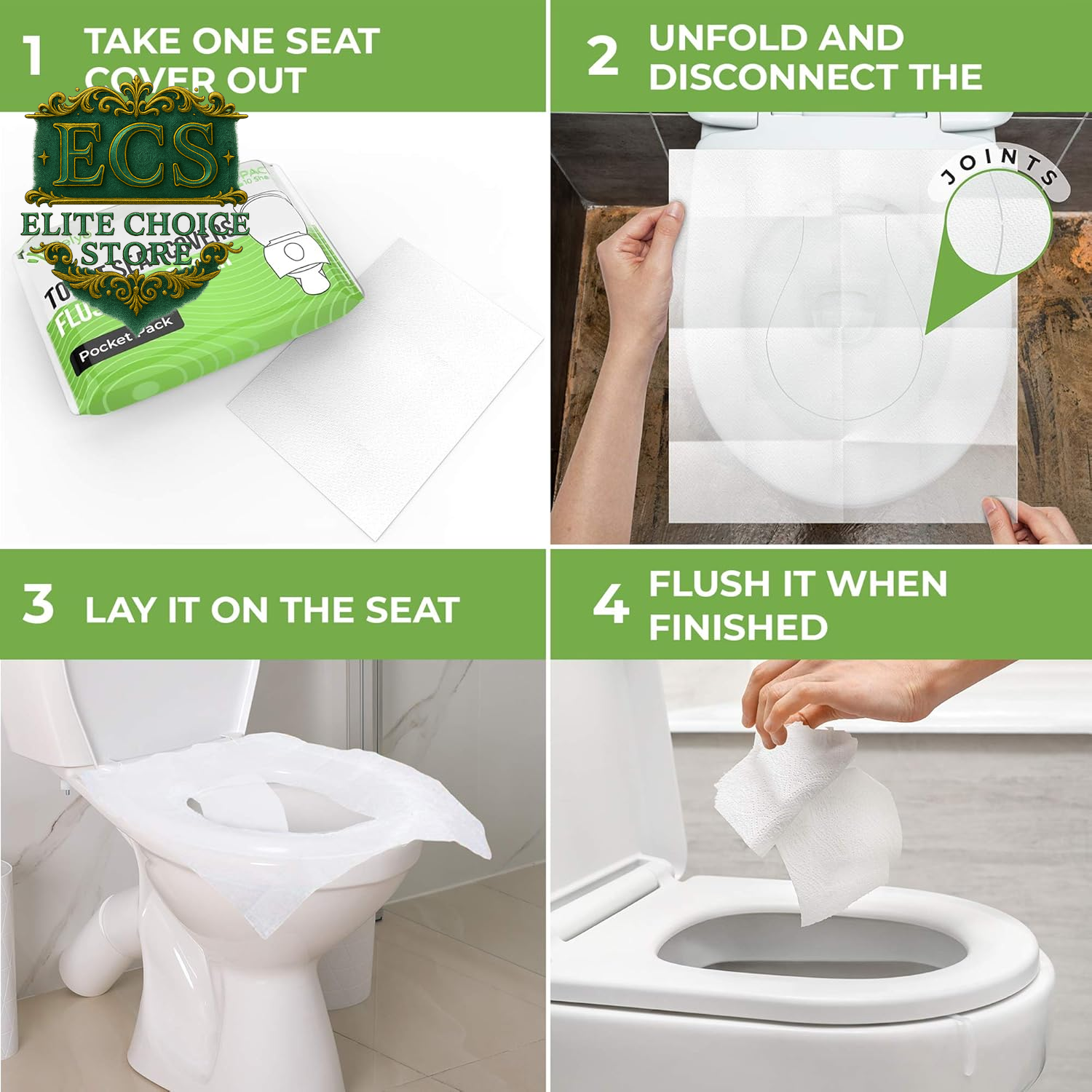 Toilet Seat Cover Paper Flushable (50 Pack) - XL for Adults and Kids Potty Training, 100% Biodegradable Travel Supplies Essentials for Public Restrooms, Airplane, Camping, Festivals