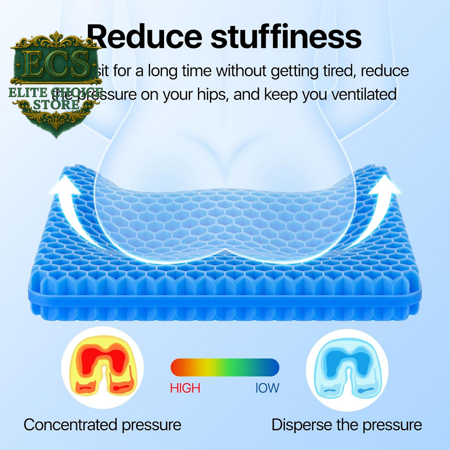 Gel Seat Cushion, Cooling Seat Cushion (Super Large & Thick), Breathable Honeycomb Design Absorbs Pressure Points Seat Cushion, Gel Cushion for Office Chair, Home Car Seat Cushion for Wheelchair