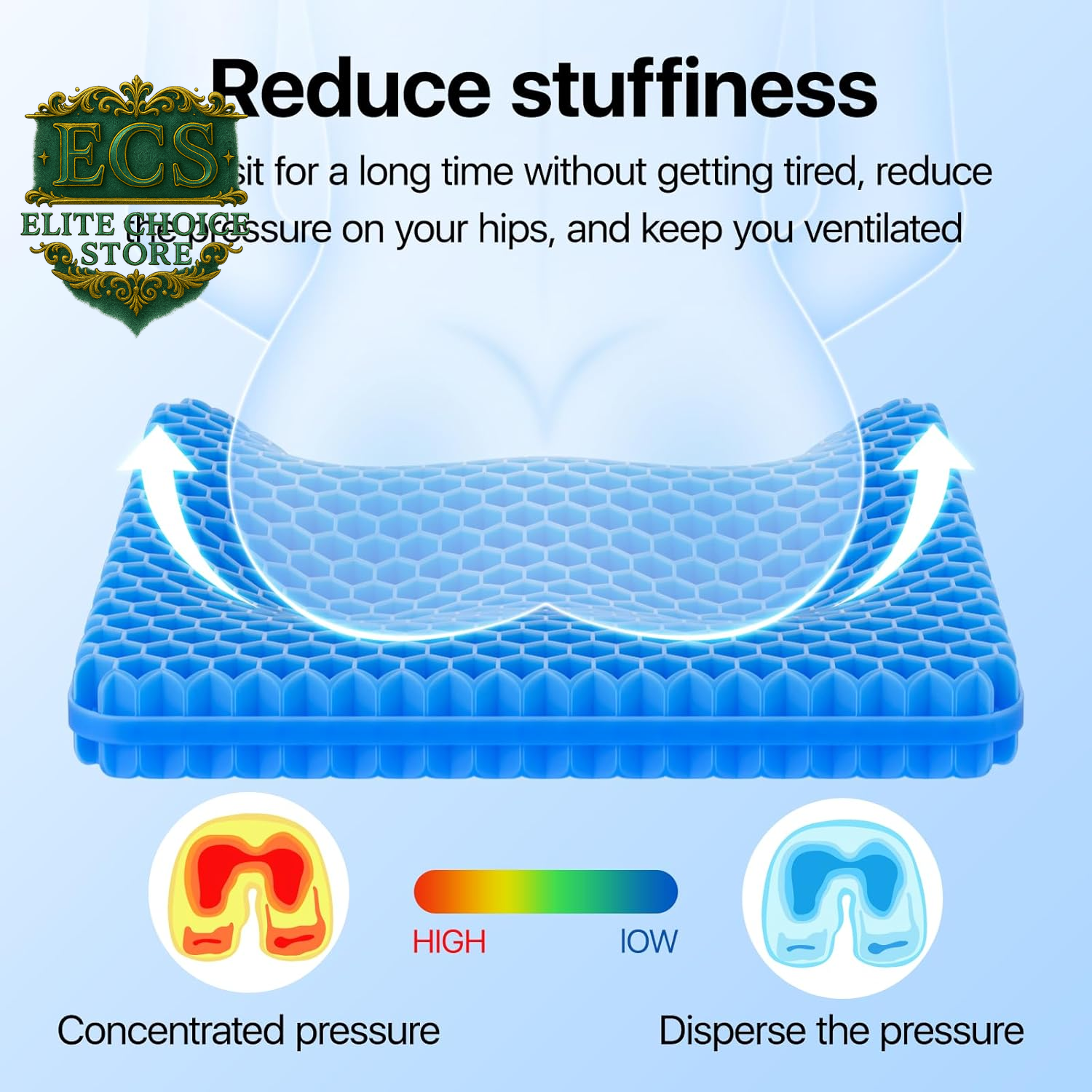 Gel Seat Cushion, Cooling Seat Cushion (Super Large & Thick), Breathable Honeycomb Design Absorbs Pressure Points Seat Cushion, Gel Cushion for Office Chair, Home Car Seat Cushion for Wheelchair