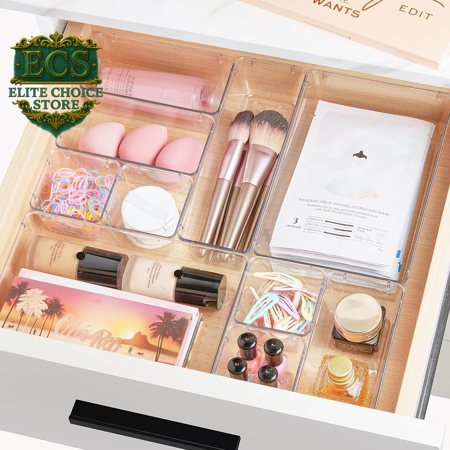 Vtopmart 25 PCS Clear Plastic Drawer Organizers Set, 4-Size Versatile Bathroom and Vanity Drawer Organizer Trays, Storage Bins for Makeup, Bedroom, Kitchen Gadgets Utensils and Office