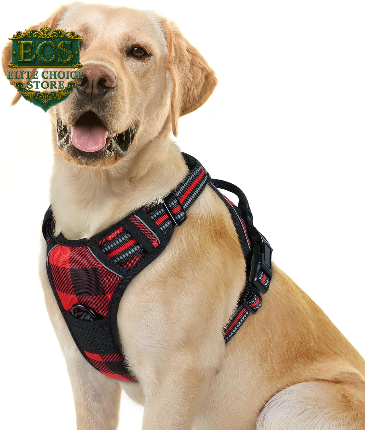 Rabbitgoo Dog Harness No Pull with 2 Leash Clips, Adjustable Soft Padded, Reflective Oxford No Choke Pet Vest with Easy Control Handle for Large Dogs, Black, L