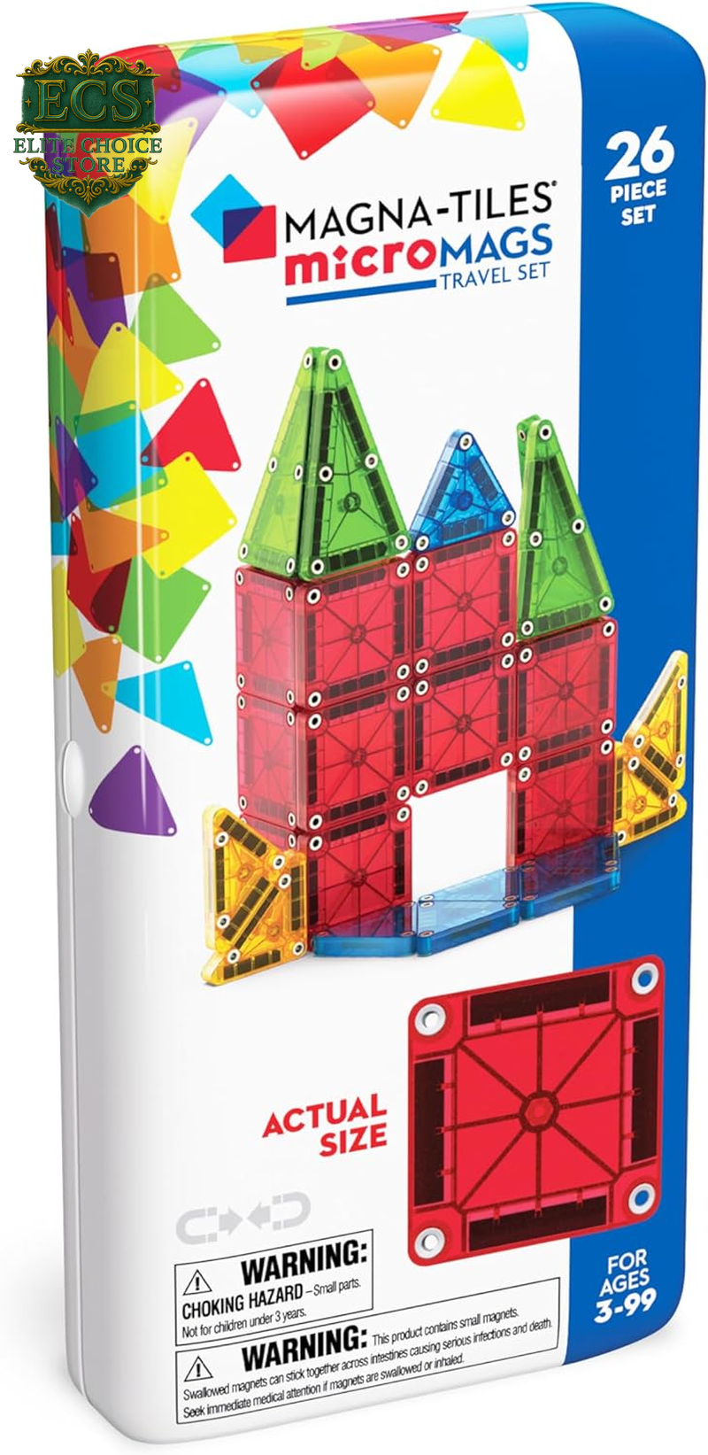 MAGNA-TILES Micromags 26-Piece Travel Magnetic Construction Set – Bold Colors, the Original Magnetic Building Brand