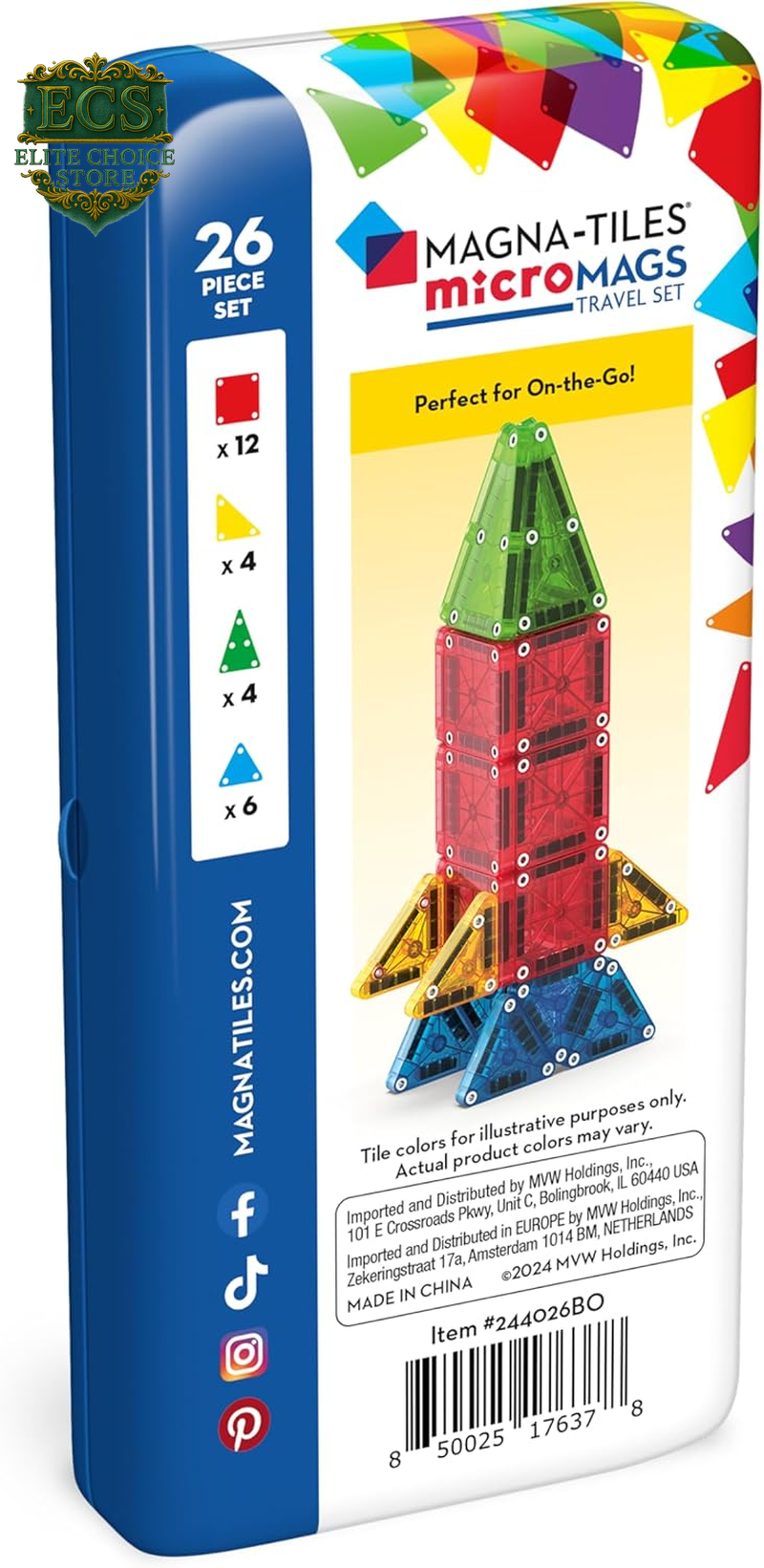 MAGNA-TILES Micromags 26-Piece Travel Magnetic Construction Set – Bold Colors, the Original Magnetic Building Brand