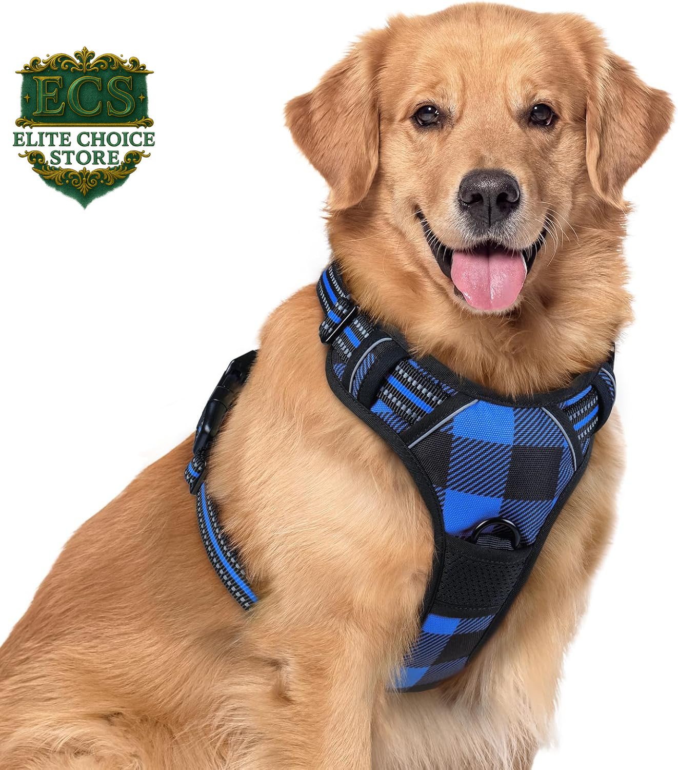 Rabbitgoo Dog Harness No Pull with 2 Leash Clips, Adjustable Soft Padded, Reflective Oxford No Choke Pet Vest with Easy Control Handle for Large Dogs, Black, L