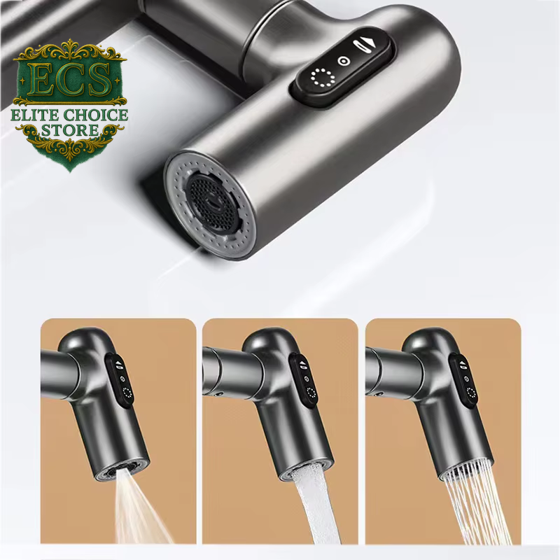 Digital Display LED Basin Faucet 360 Rotation Multi-Function Stream Sprayer Hot Cold Water Sink Mixer Wash Tap for Bathroom