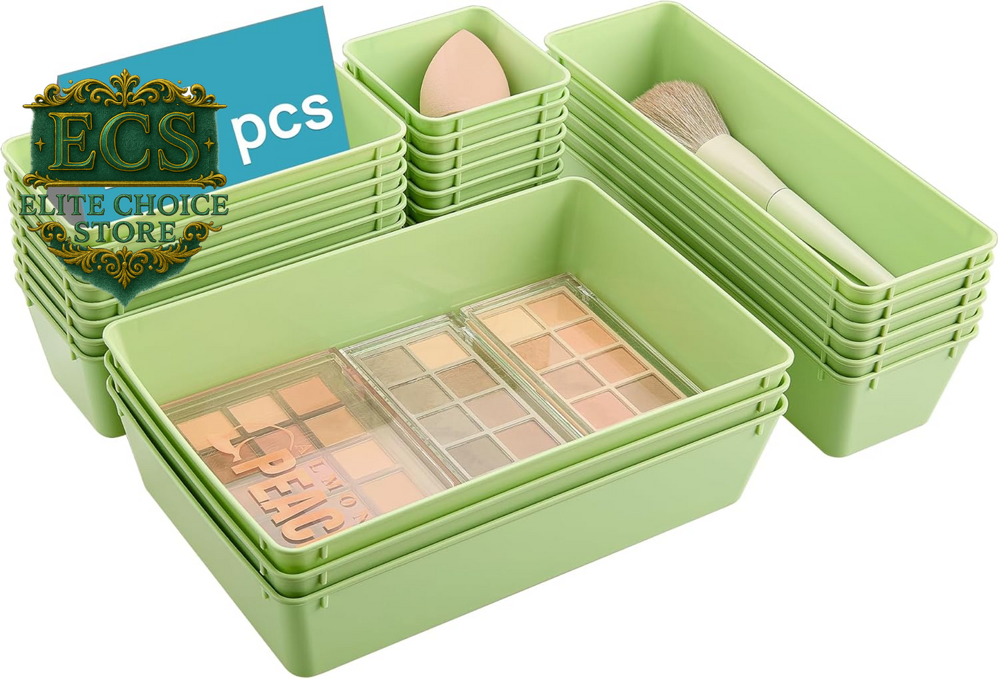 Vtopmart 25 PCS Clear Plastic Drawer Organizers Set, 4-Size Versatile Bathroom and Vanity Drawer Organizer Trays, Storage Bins for Makeup, Bedroom, Kitchen Gadgets Utensils and Office