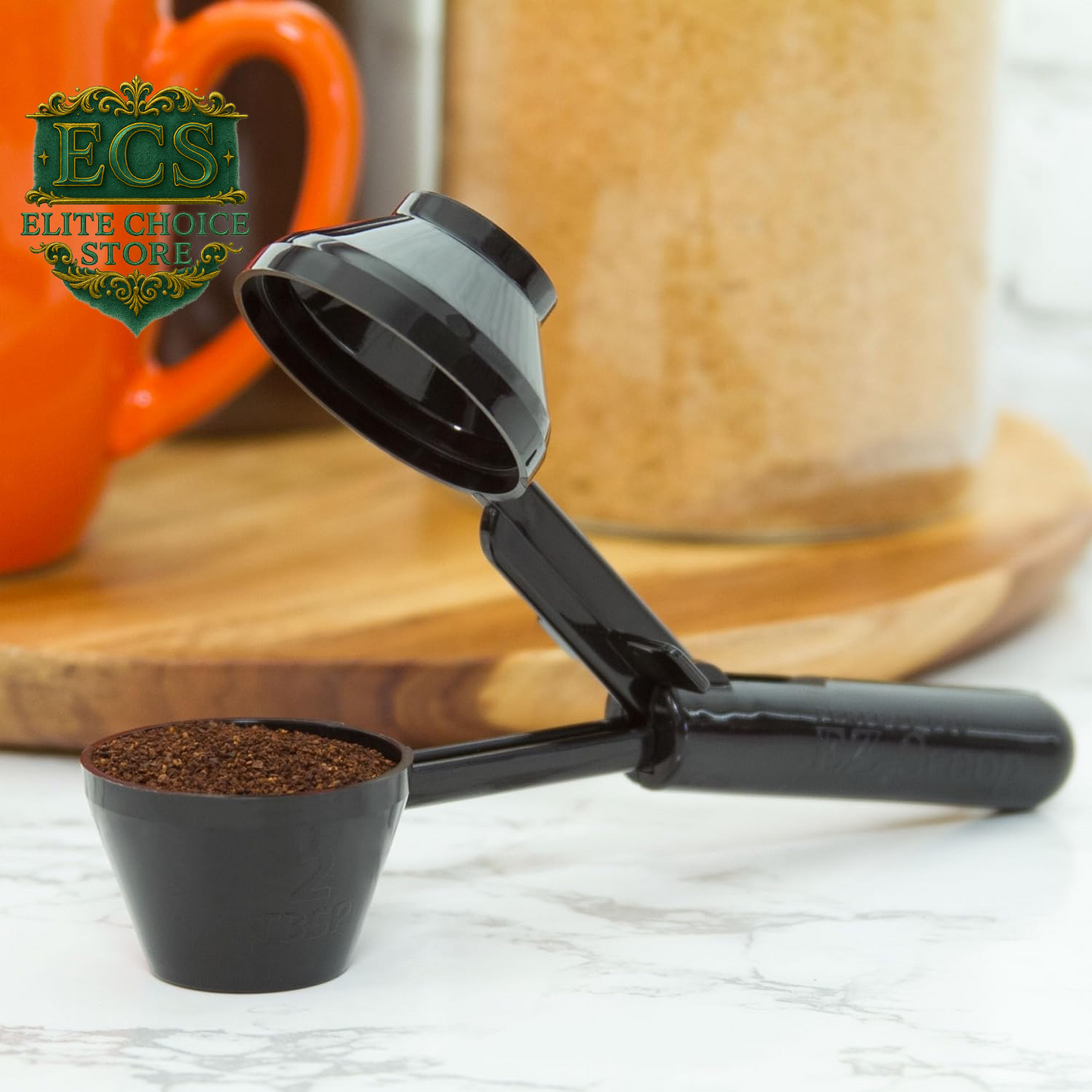 Perfect Pod Ez-Scoop Coffee Scooper & Funnel for Reusable K Cup Refillable Coffee Pods, 2 Tablespoon Capacity Black