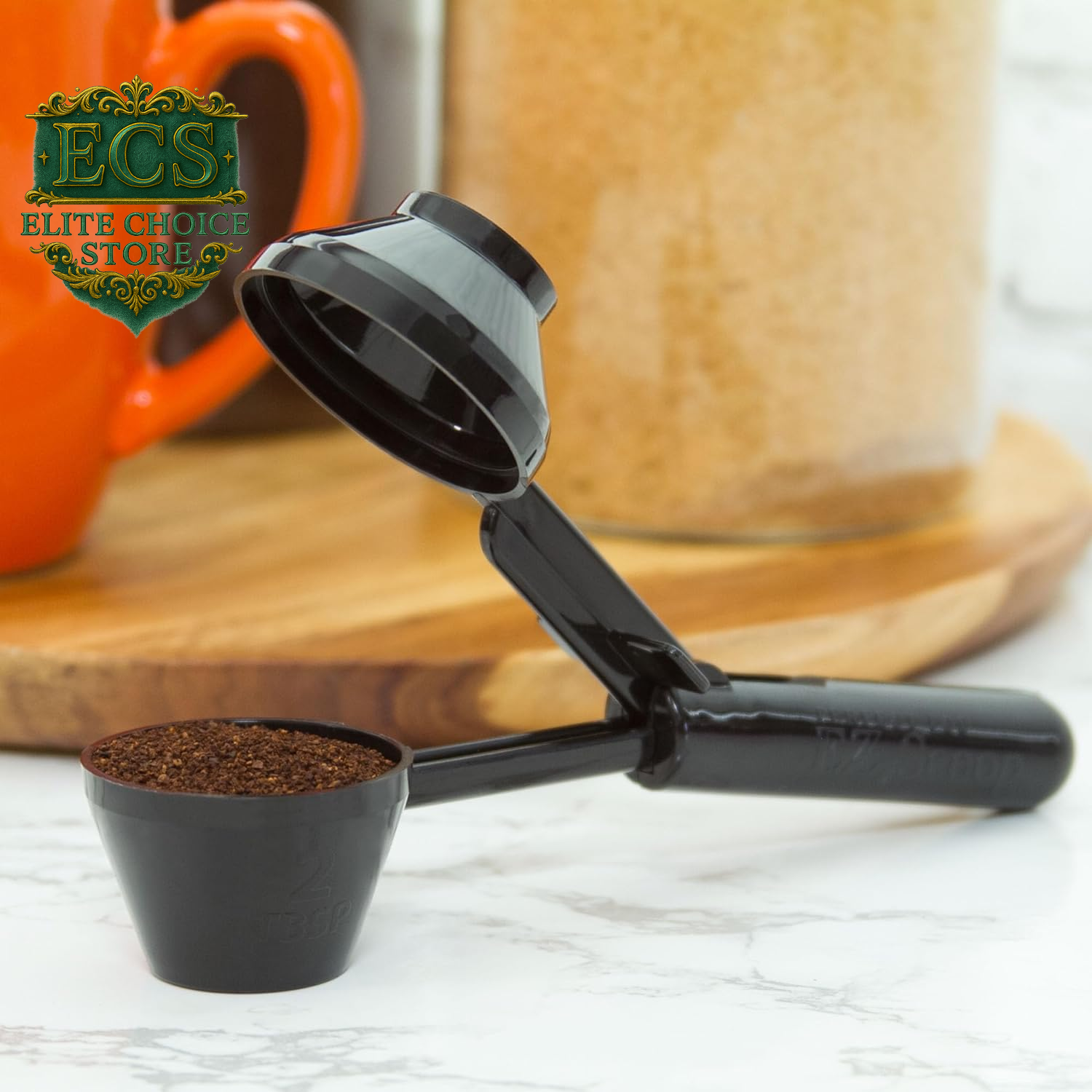 Perfect Pod Ez-Scoop Coffee Scooper & Funnel for Reusable K Cup Refillable Coffee Pods, 2 Tablespoon Capacity Black