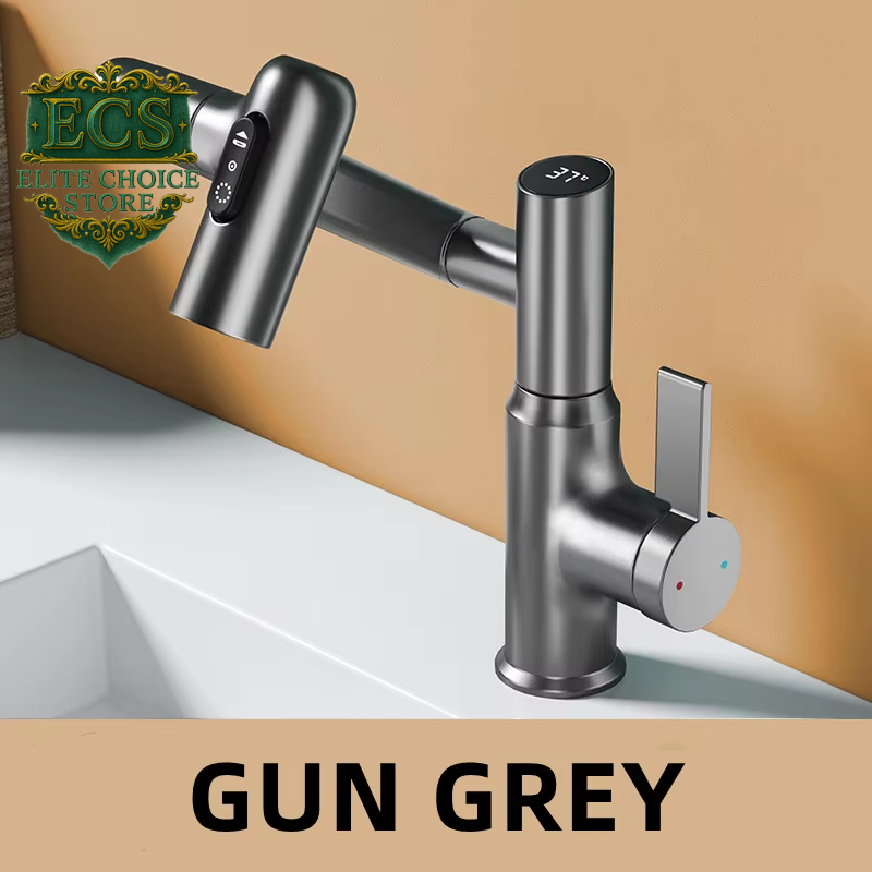 Digital Display LED Basin Faucet 360 Rotation Multi-Function Stream Sprayer Hot Cold Water Sink Mixer Wash Tap for Bathroom