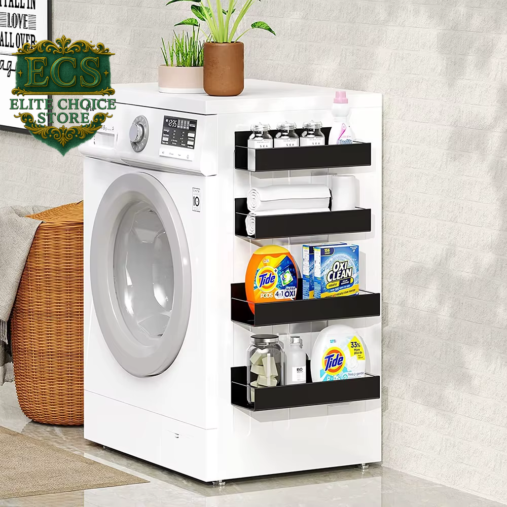 Magnetic Fridge Shelf Spice Storage Rack Black Iron Space Saving for Cabinet on the Side of Refrigerator Kitchen Organizer Shelf