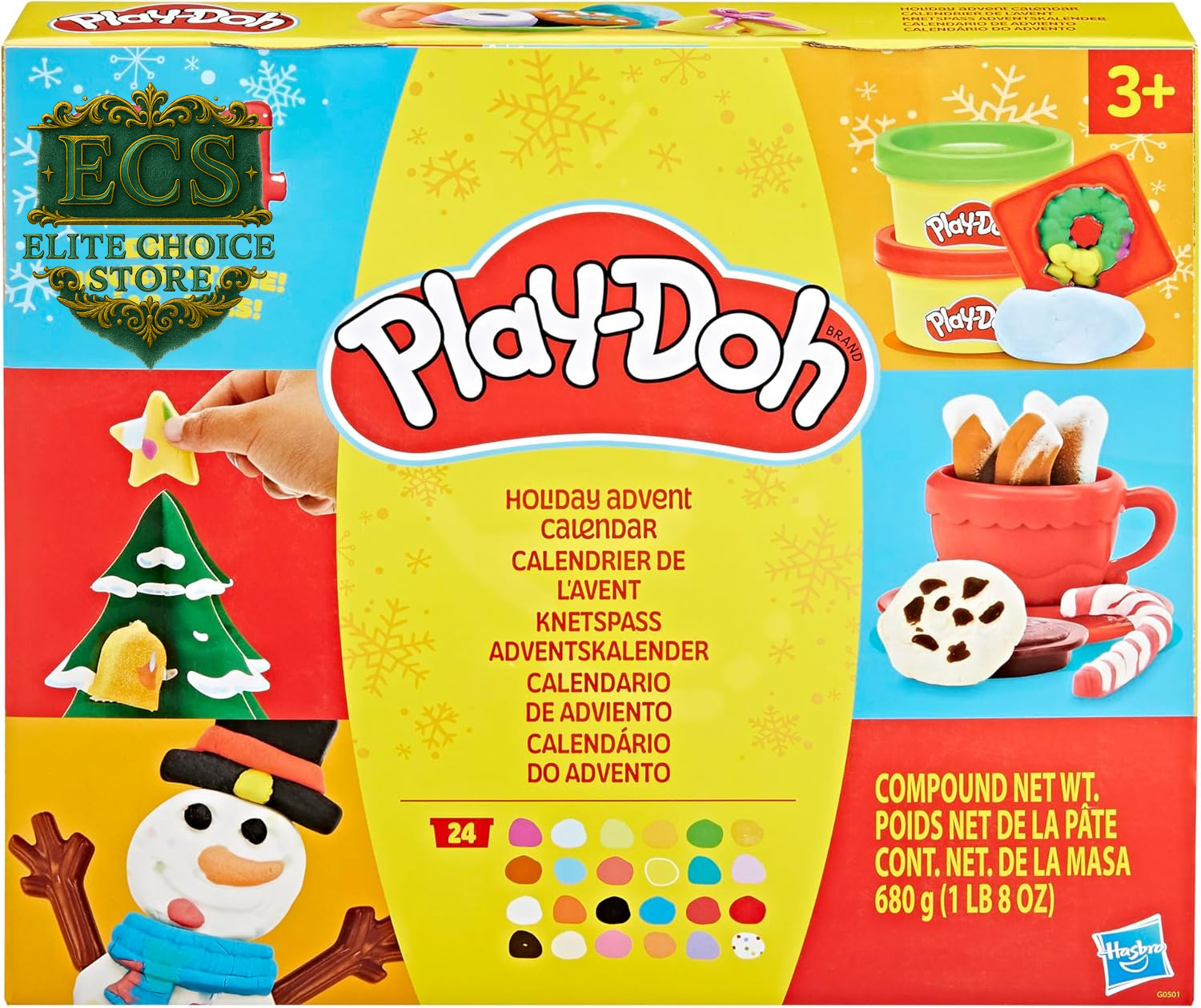 Play-Doh Holiday Advent Calendar for Kids 3 and Up, 24 Day Countdown, Multiple Surprise Gifts behind Each Door, Arts & Crafts