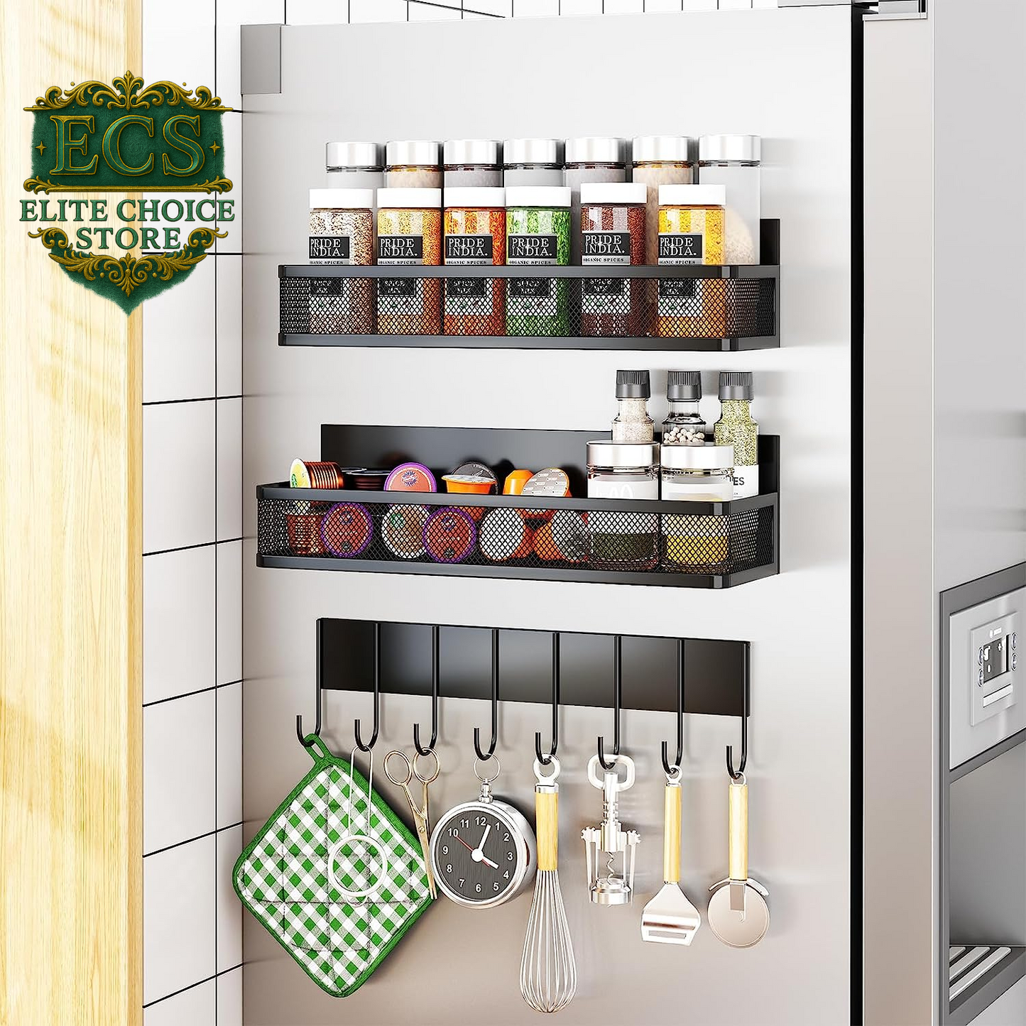 Transform your kitchen with the Aufworld Magnetic Spice Rack! 🧂✨ This 2-pack fridge organizer features moveable hooks for ultimate storage solutions. Say goodbye to clutter and hello to style! #KitchenOrganization #MagneticShelf