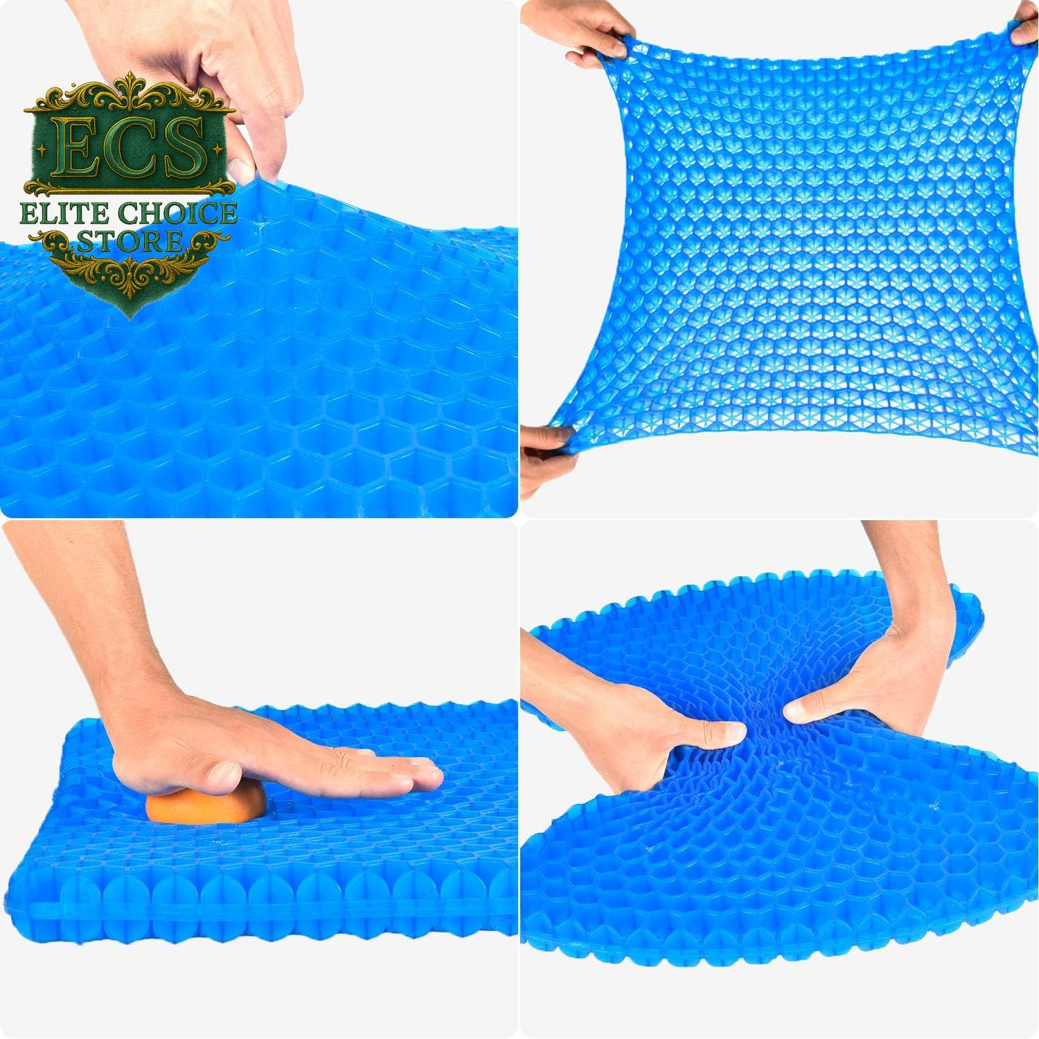 Gel Seat Cushion, Cooling Seat Cushion (Super Large & Thick), Breathable Honeycomb Design Absorbs Pressure Points Seat Cushion, Gel Cushion for Office Chair, Home Car Seat Cushion for Wheelchair