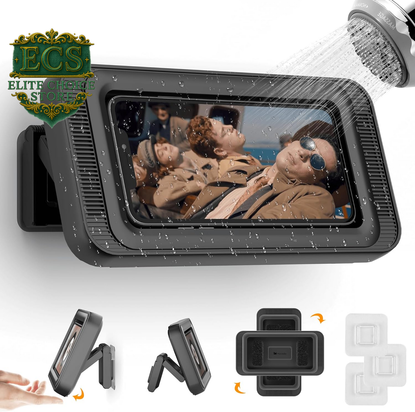 Waterproof Shower Phone Holder with 360° Rotation, Angle Adjustable, Wall Mounted Phone Holder for Bathroom Mirror Bathtub Kitchen, up to 6.8 Inch (Upgraded)