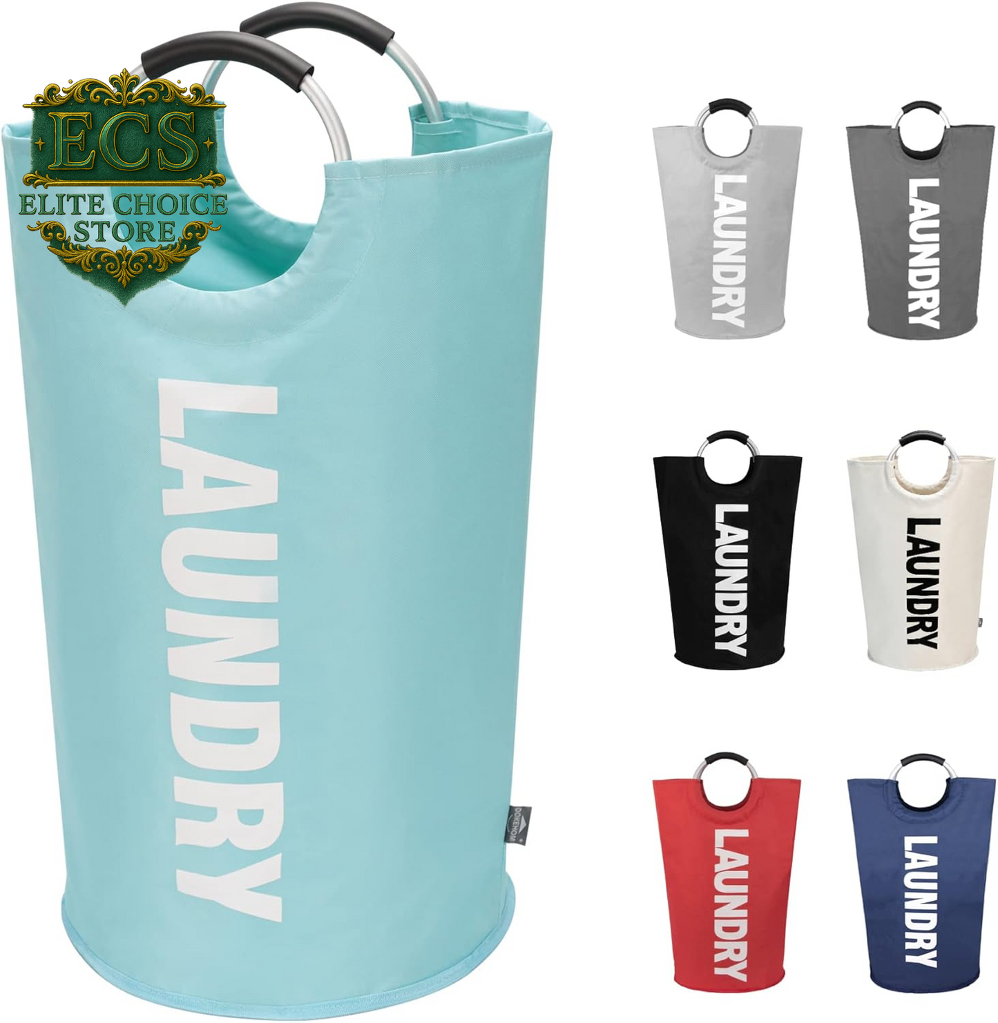 DOKEHOM 90L Large Laundry Basket, Collapsible Laundry Bag, Freestanding Tall Clothes Hamper, Foldable Washing Bin (Black)