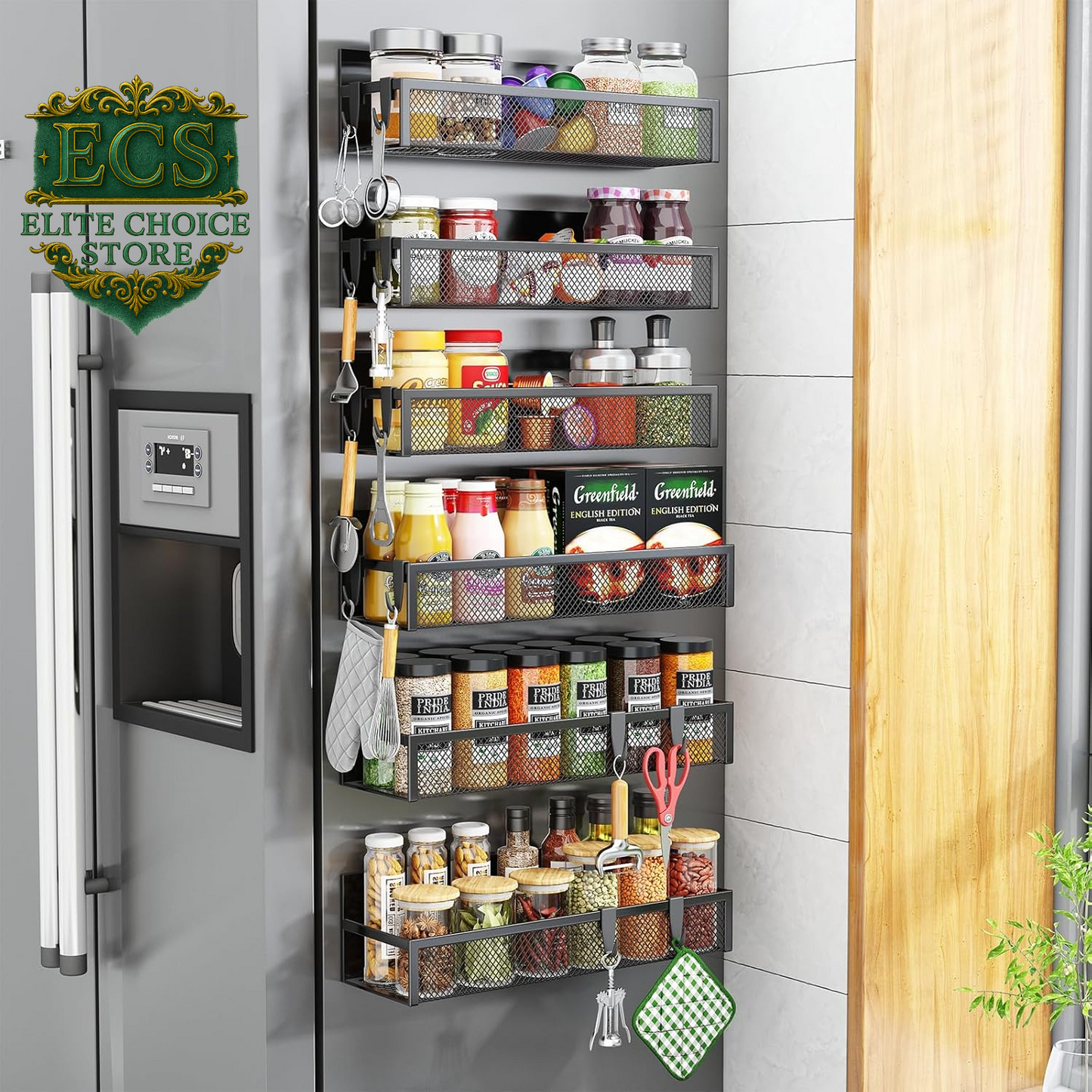 Transform your kitchen with the Aufworld Magnetic Spice Rack! 🧂✨ This 2-pack fridge organizer features moveable hooks for ultimate storage solutions. Say goodbye to clutter and hello to style! #KitchenOrganization #MagneticShelf