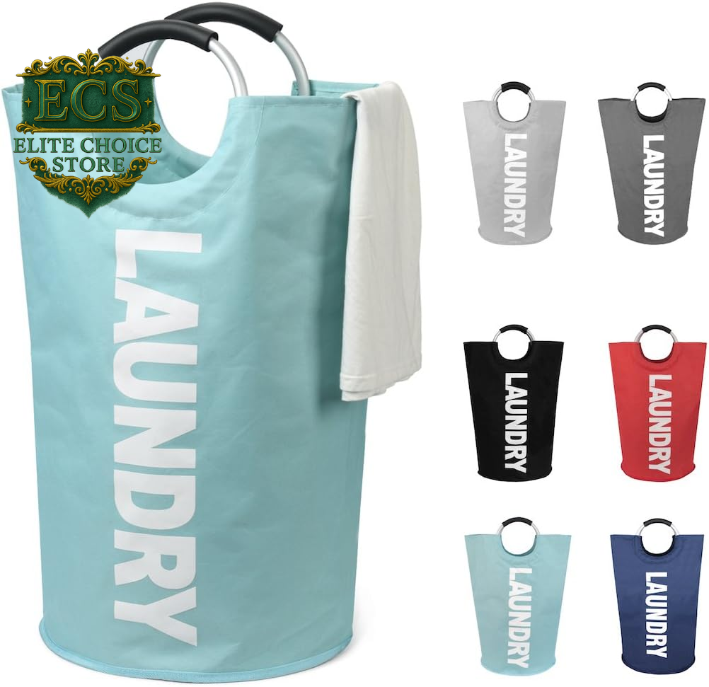 DOKEHOM 90L Large Laundry Basket, Collapsible Laundry Bag, Freestanding Tall Clothes Hamper, Foldable Washing Bin (Black)