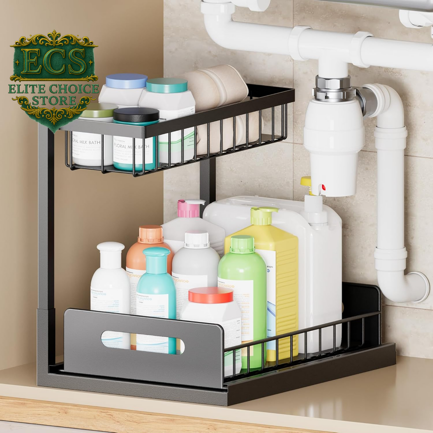 VUSIGN 2 Tier under Sink Organizer and Storage, Slide Out Pull Out Cabinet Organizer Shelf, Storage for Kitchen Bathroom Laundry, 1Pack, White