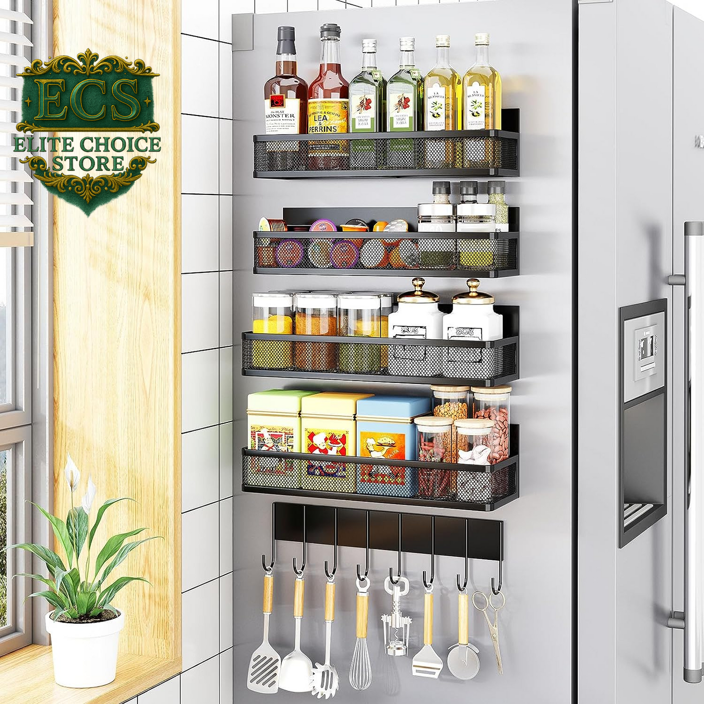 Transform your kitchen with the Aufworld Magnetic Spice Rack! 🧂✨ This 2-pack fridge organizer features moveable hooks for ultimate storage solutions. Say goodbye to clutter and hello to style! #KitchenOrganization #MagneticShelf