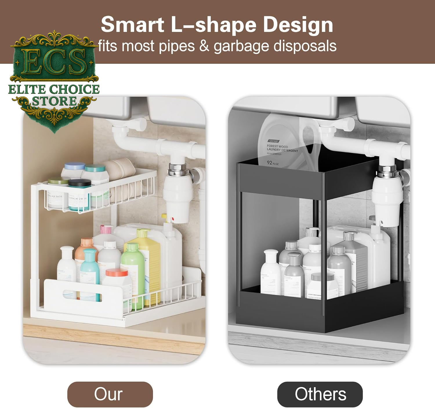 VUSIGN 2 Tier under Sink Organizer and Storage, Slide Out Pull Out Cabinet Organizer Shelf, Storage for Kitchen Bathroom Laundry, 1Pack, White