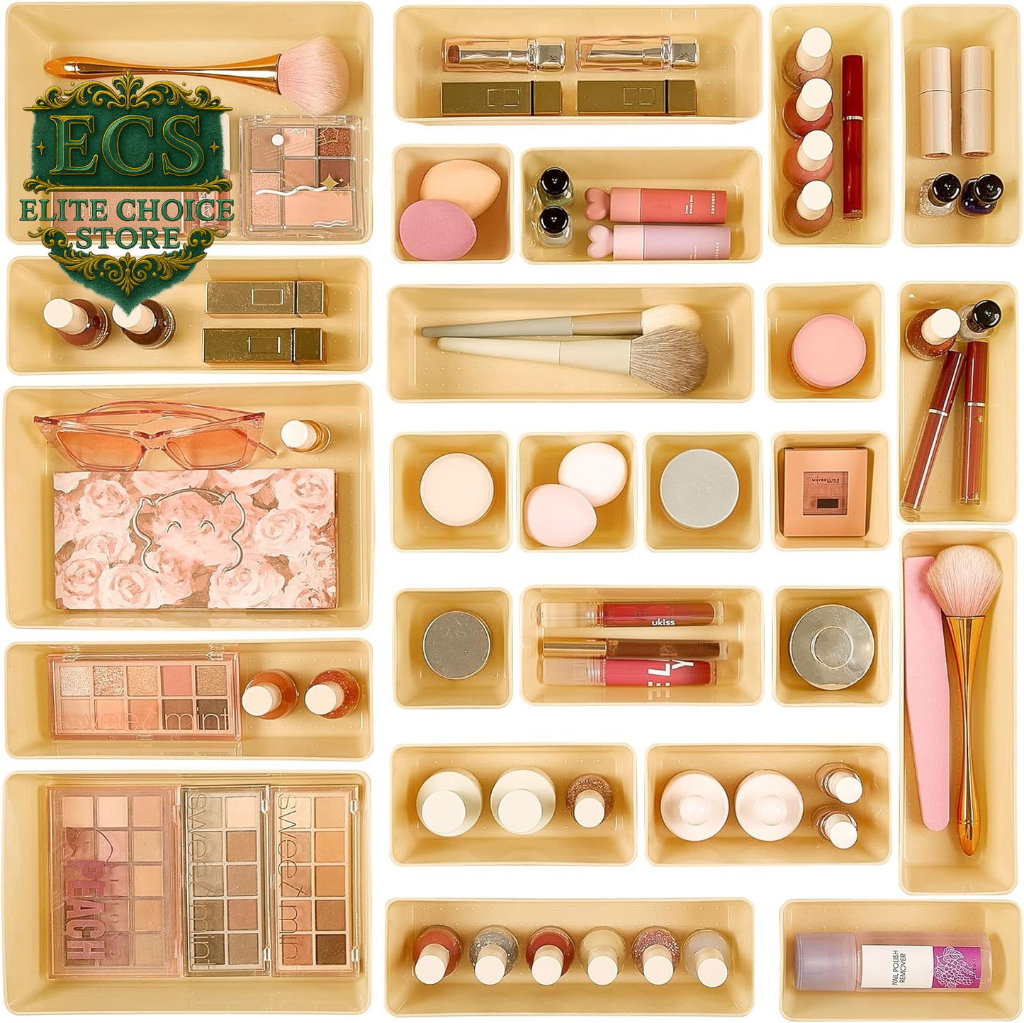 Vtopmart 25 PCS Clear Plastic Drawer Organizers Set, 4-Size Versatile Bathroom and Vanity Drawer Organizer Trays, Storage Bins for Makeup, Bedroom, Kitchen Gadgets Utensils and Office