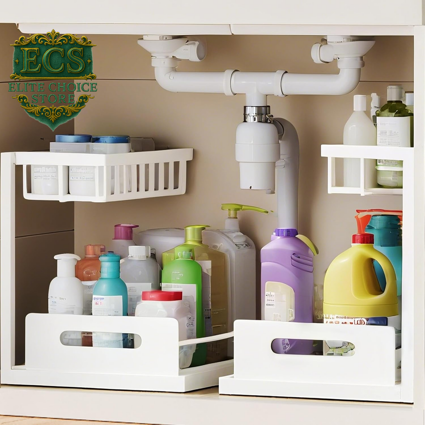 VUSIGN 2 Tier under Sink Organizer and Storage, Slide Out Pull Out Cabinet Organizer Shelf, Storage for Kitchen Bathroom Laundry, 1Pack, White