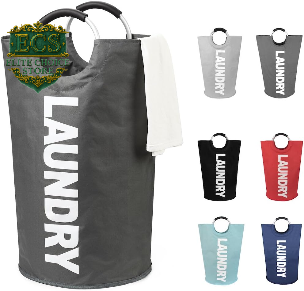 DOKEHOM 90L Large Laundry Basket, Collapsible Laundry Bag, Freestanding Tall Clothes Hamper, Foldable Washing Bin (Black)