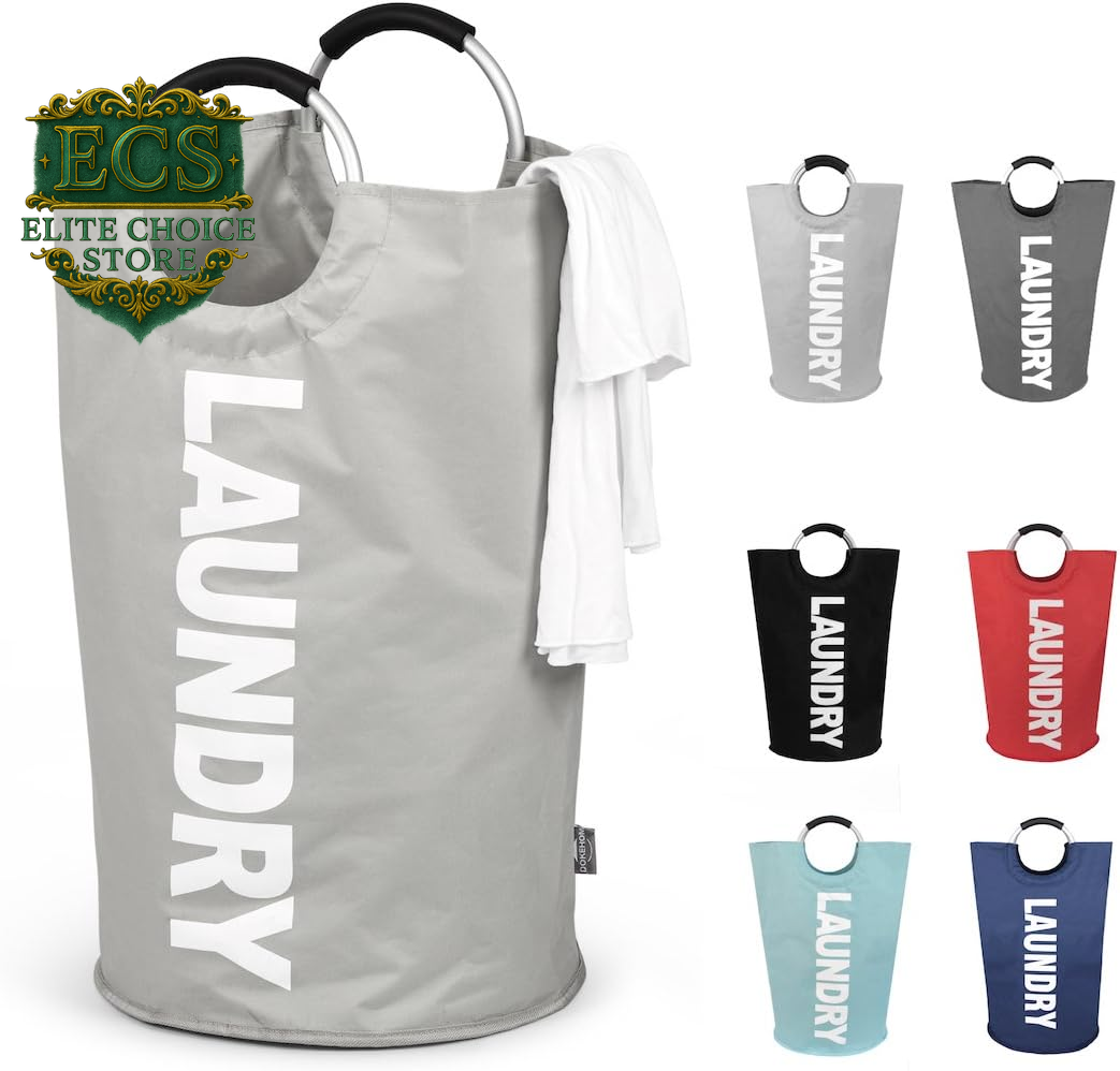 DOKEHOM 90L Large Laundry Basket, Collapsible Laundry Bag, Freestanding Tall Clothes Hamper, Foldable Washing Bin (Black)