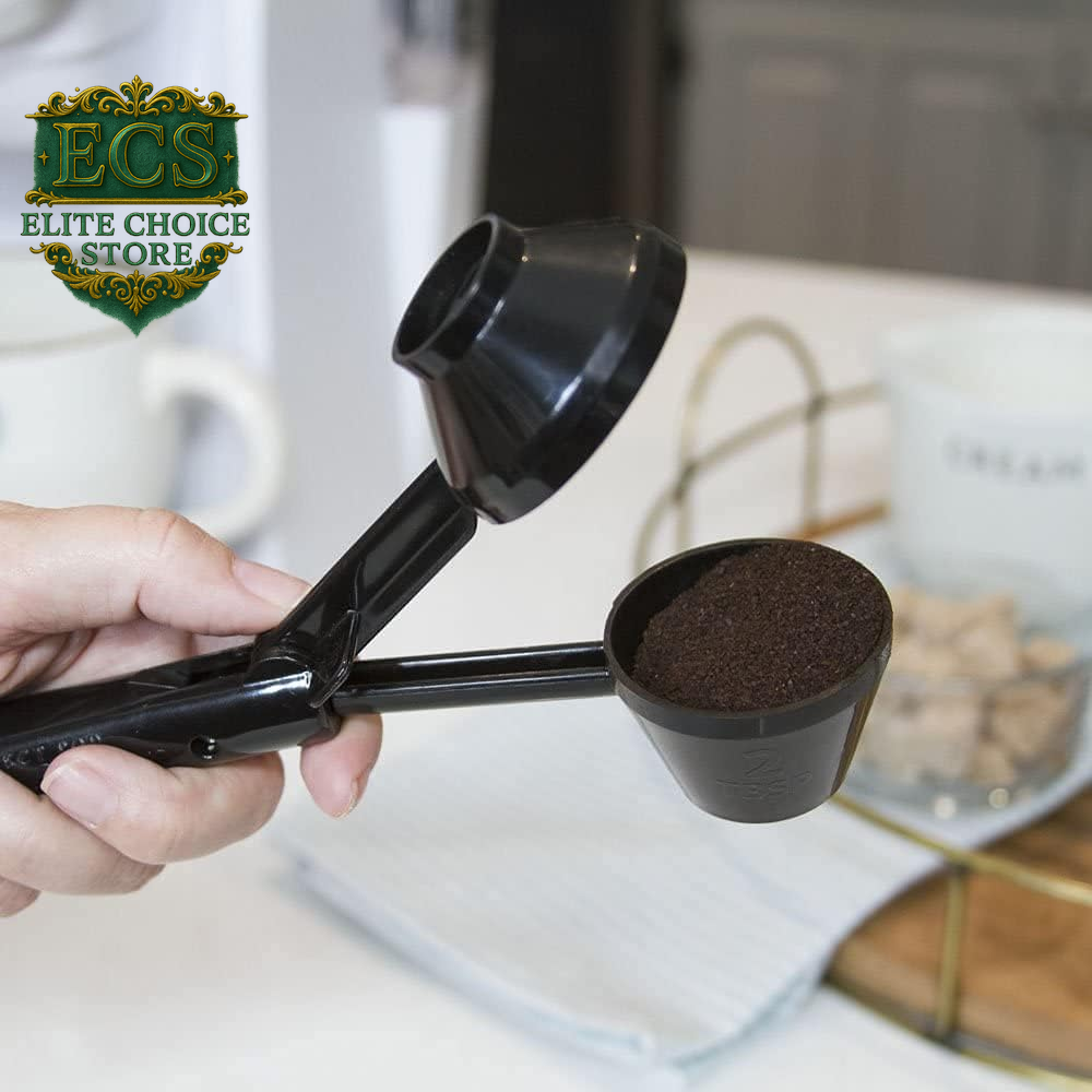 Perfect Pod Ez-Scoop Coffee Scooper & Funnel for Reusable K Cup Refillable Coffee Pods, 2 Tablespoon Capacity Black