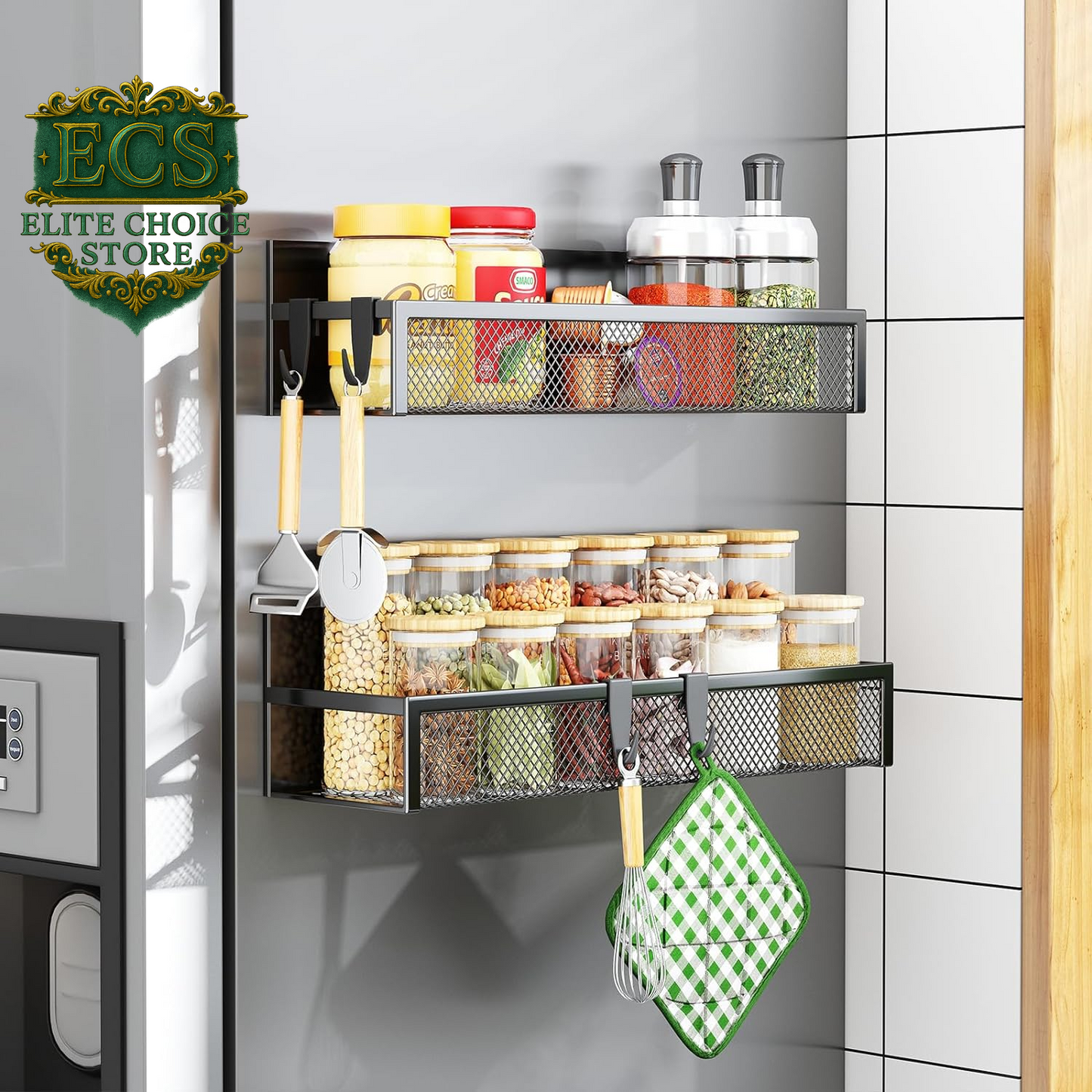 Transform your kitchen with the Aufworld Magnetic Spice Rack! 🧂✨ This 2-pack fridge organizer features moveable hooks for ultimate storage solutions. Say goodbye to clutter and hello to style! #KitchenOrganization #MagneticShelf