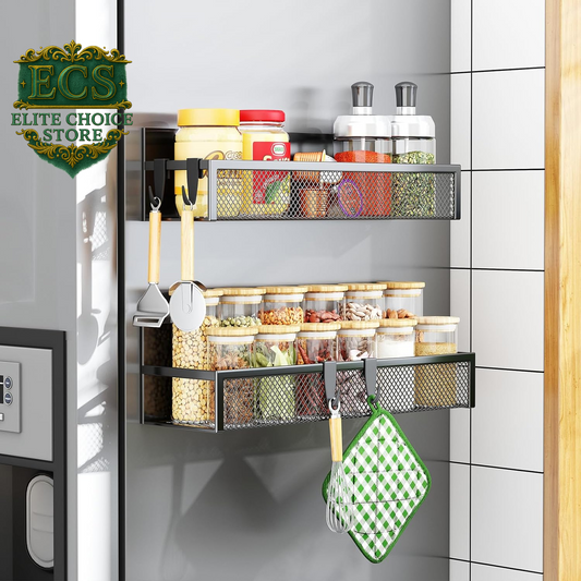 Transform your kitchen with the Aufworld Magnetic Spice Rack! 🧂✨ This 2-pack fridge organizer features moveable hooks for ultimate storage solutions. Say goodbye to clutter and hello to style! #KitchenOrganization #MagneticShelf