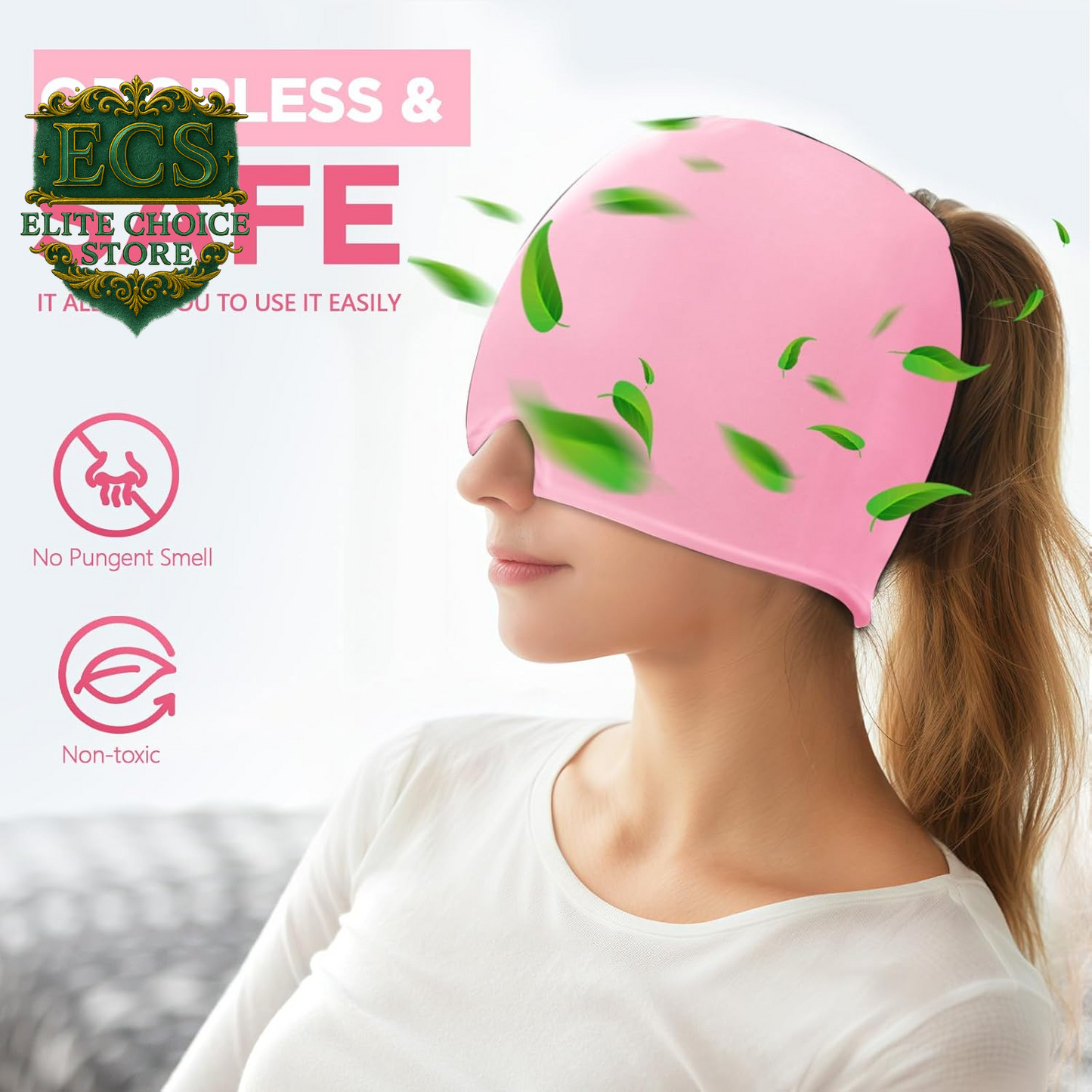 Migraine Relief Cap, Headache Relief Hat for Migraine Cap, Hot and Cold Therapy, Headache Eyes Mask for Stress Relief, Ice Pack Head Wrap for Sinus, Puffy Eyes, Tension, Pink