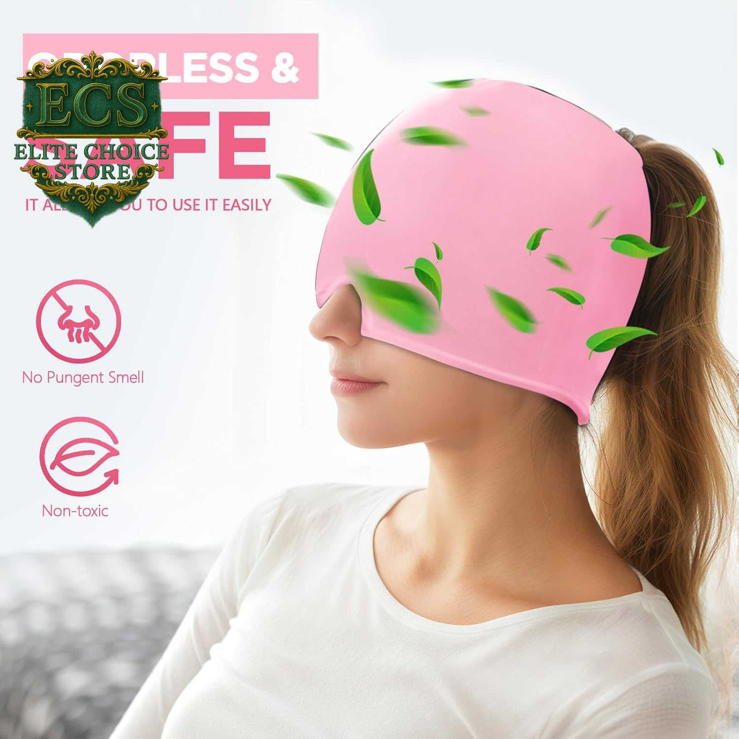 Migraine Relief Cap, Headache Relief Hat for Migraine Cap, Hot and Cold Therapy, Headache Eyes Mask for Stress Relief, Ice Pack Head Wrap for Sinus, Puffy Eyes, Tension, Pink