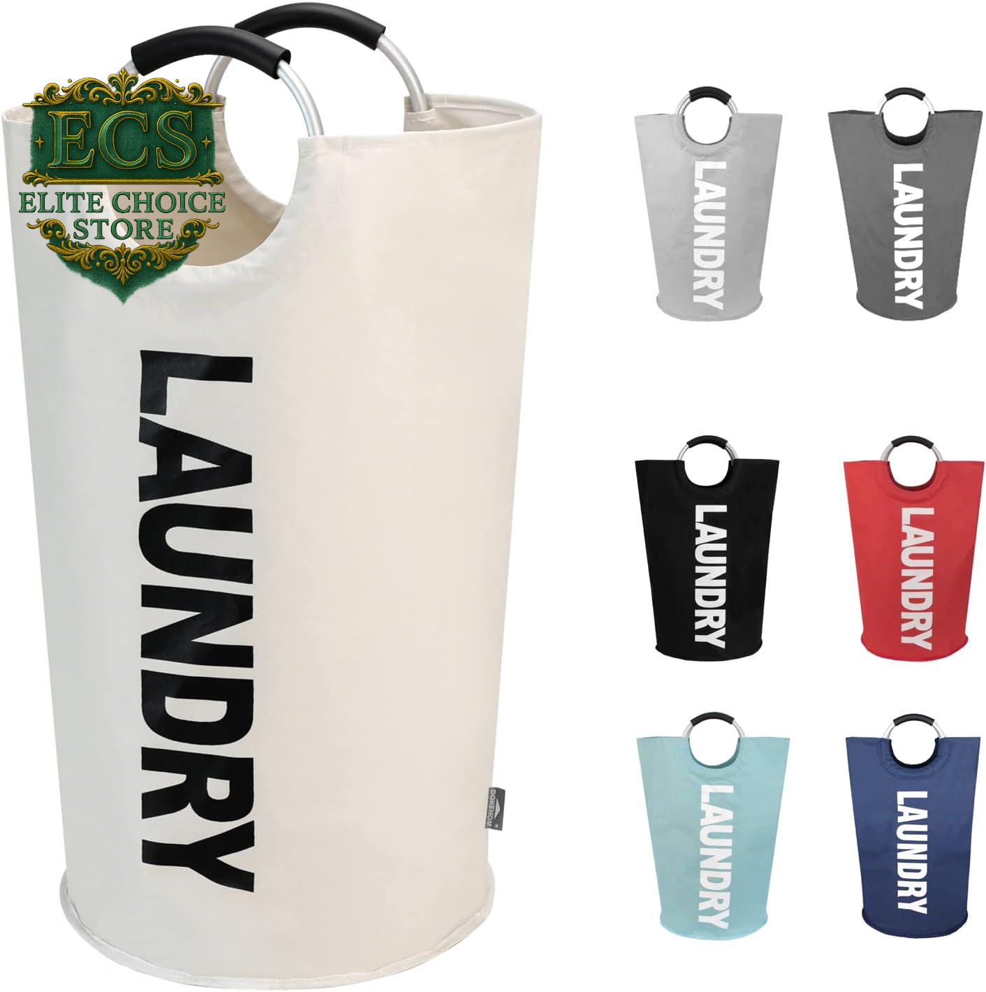 DOKEHOM 90L Large Laundry Basket, Collapsible Laundry Bag, Freestanding Tall Clothes Hamper, Foldable Washing Bin (Black)