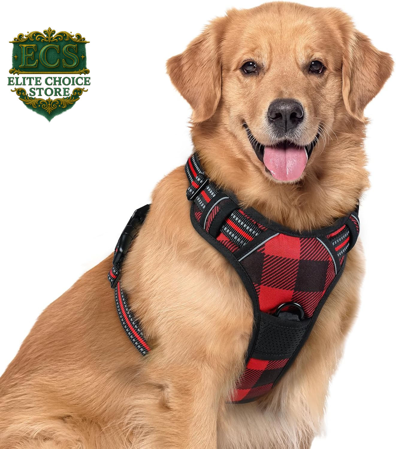 Rabbitgoo Dog Harness No Pull with 2 Leash Clips, Adjustable Soft Padded, Reflective Oxford No Choke Pet Vest with Easy Control Handle for Large Dogs, Black, L