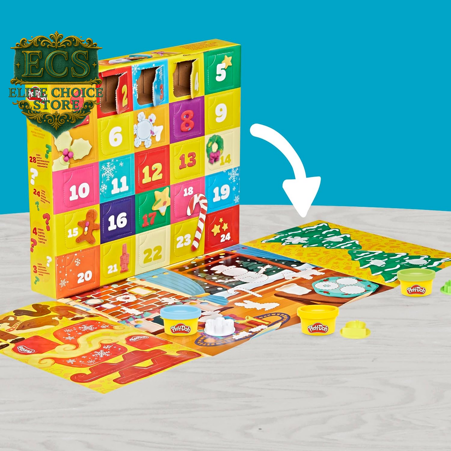Play-Doh Holiday Advent Calendar for Kids 3 and Up, 24 Day Countdown, Multiple Surprise Gifts behind Each Door, Arts & Crafts