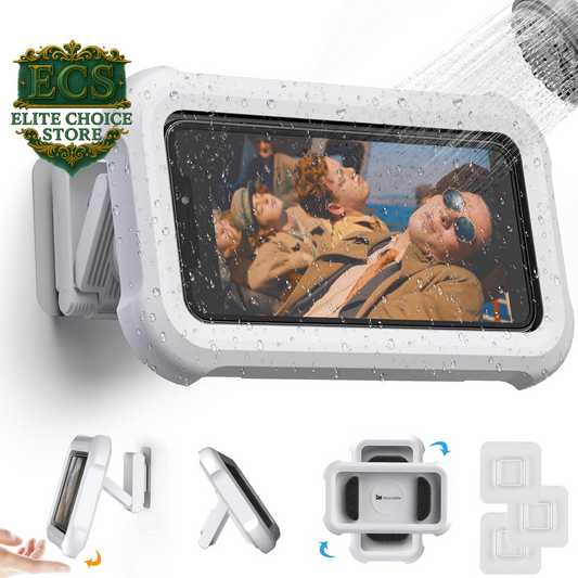 Waterproof Shower Phone Holder with 360° Rotation, Angle Adjustable, Wall Mounted Phone Holder for Bathroom Mirror Bathtub Kitchen, up to 6.8 Inch (Upgraded)