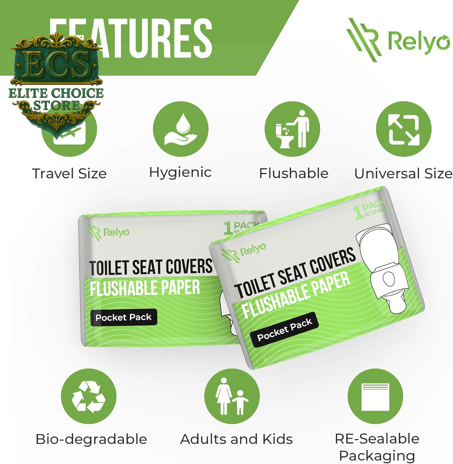 Toilet Seat Cover Paper Flushable (50 Pack) - XL for Adults and Kids Potty Training, 100% Biodegradable Travel Supplies Essentials for Public Restrooms, Airplane, Camping, Festivals