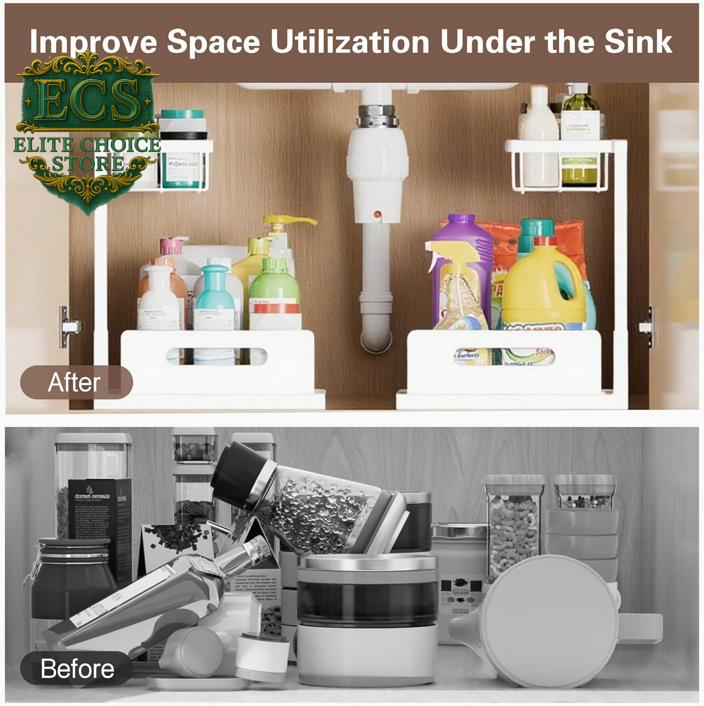 VUSIGN 2 Tier under Sink Organizer and Storage, Slide Out Pull Out Cabinet Organizer Shelf, Storage for Kitchen Bathroom Laundry, 1Pack, White