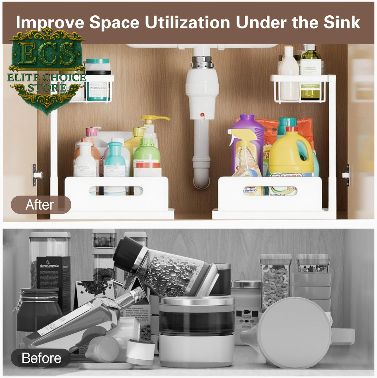 VUSIGN 2 Tier under Sink Organizer and Storage, Slide Out Pull Out Cabinet Organizer Shelf, Storage for Kitchen Bathroom Laundry, 1Pack, White