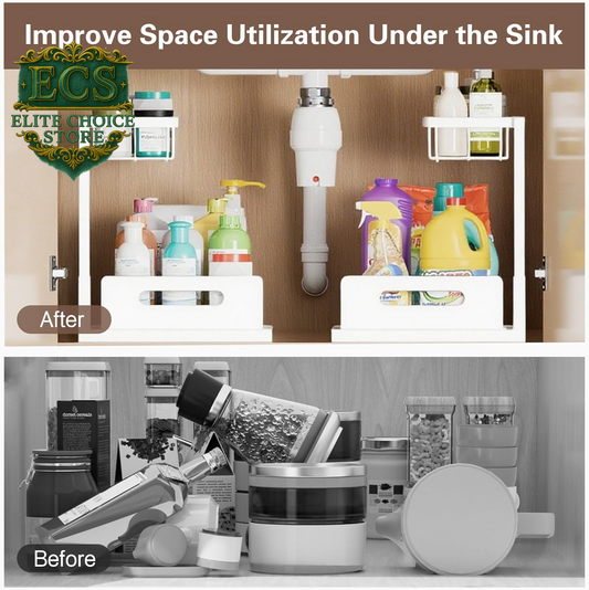 VUSIGN 2 Tier under Sink Organizer and Storage, Slide Out Pull Out Cabinet Organizer Shelf, Storage for Kitchen Bathroom Laundry, 1Pack, White