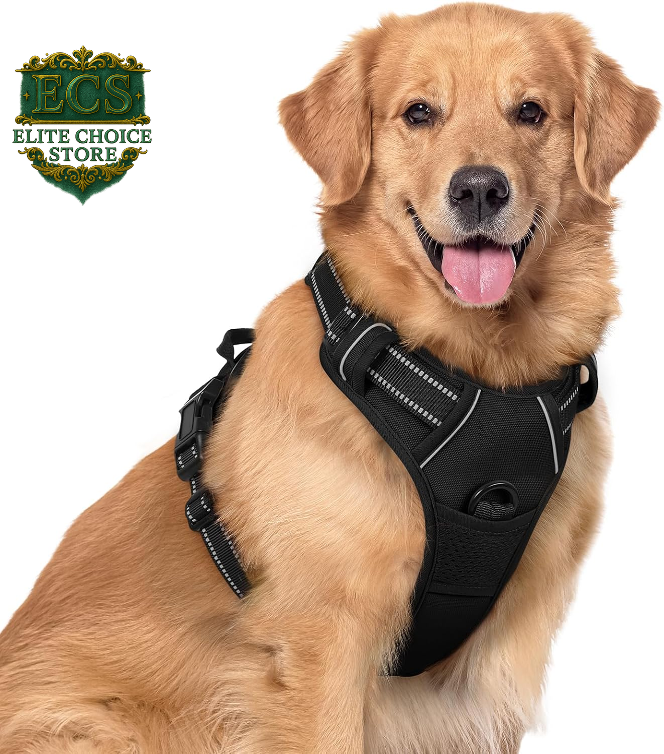 Rabbitgoo Dog Harness No Pull with 2 Leash Clips, Adjustable Soft Padded, Reflective Oxford No Choke Pet Vest with Easy Control Handle for Large Dogs, Black, L